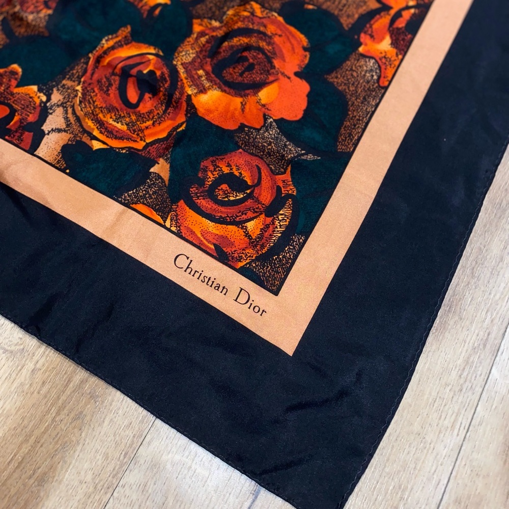 Dior Floral coral rose silk scarf - Picture 4 of 6